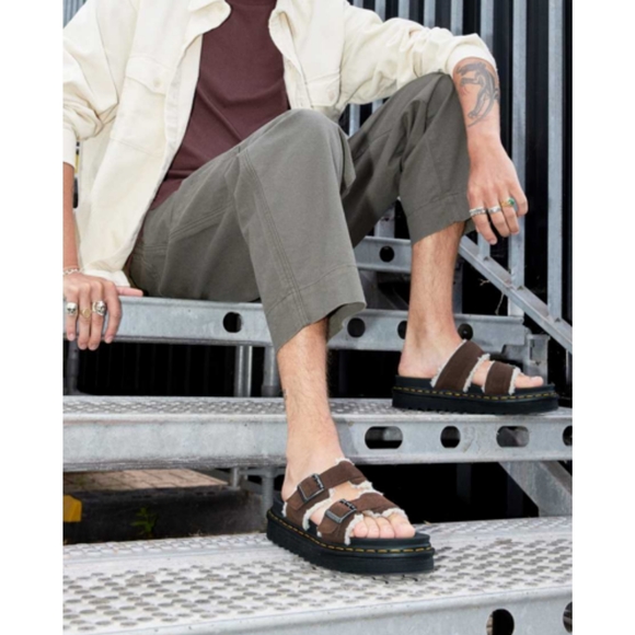 Dr. Martens Myles Suede Fur-lined Buckle Slide Sandals Dark Brown Size 13 NWT - Picture 16 of 16